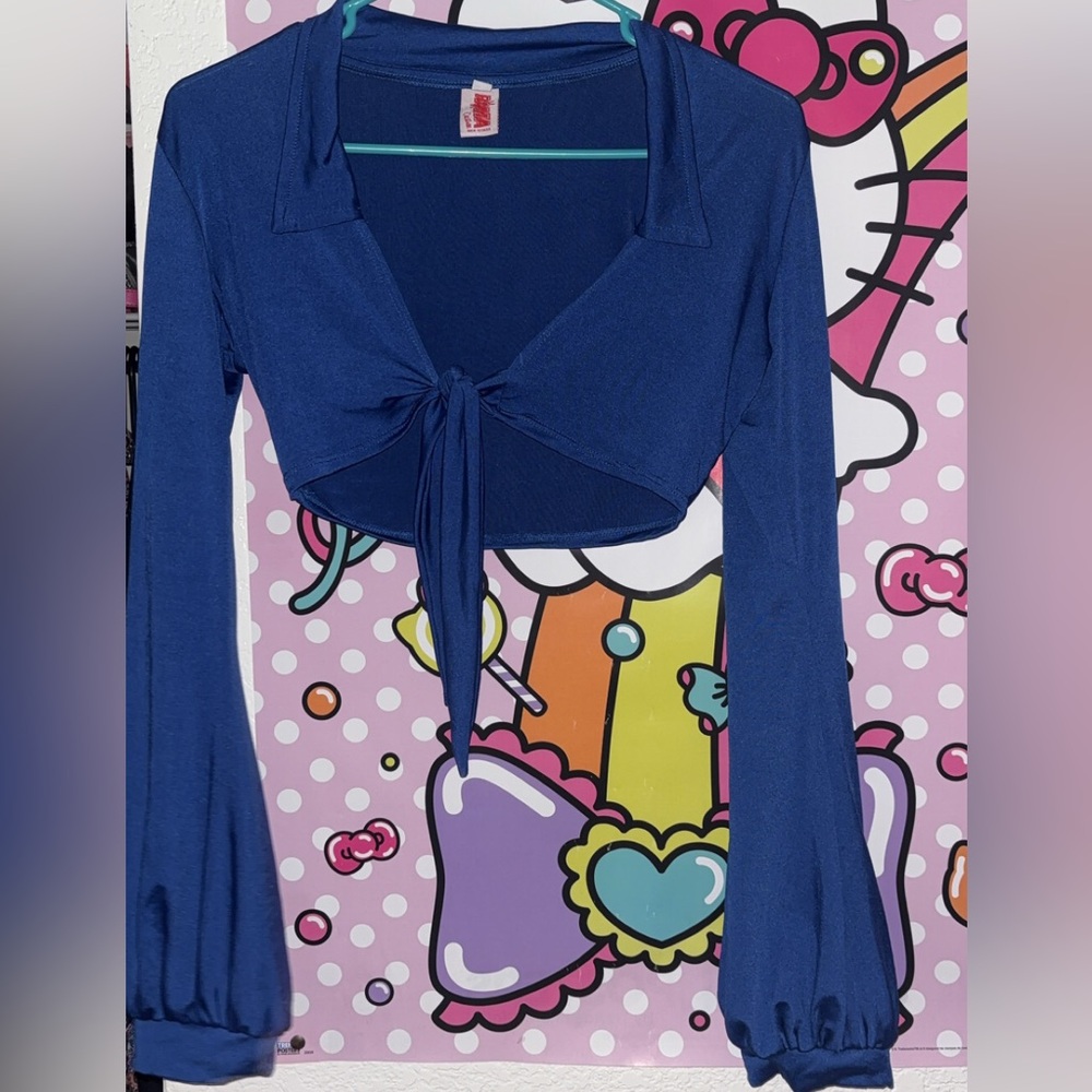 Blue tie front top